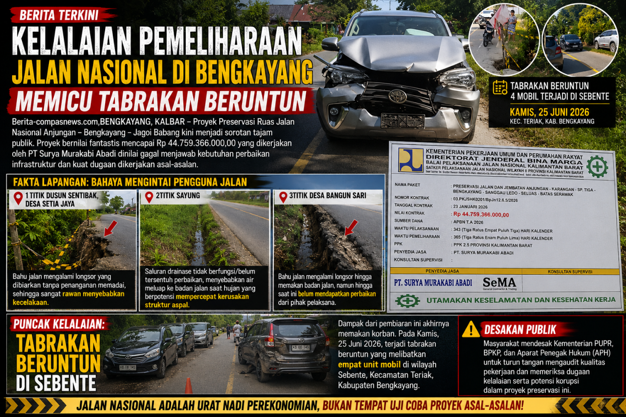 "Kelalaian Pemeliharaan Jalan Nasional di Bengkayang Memicu Tabrakan Beruntun"