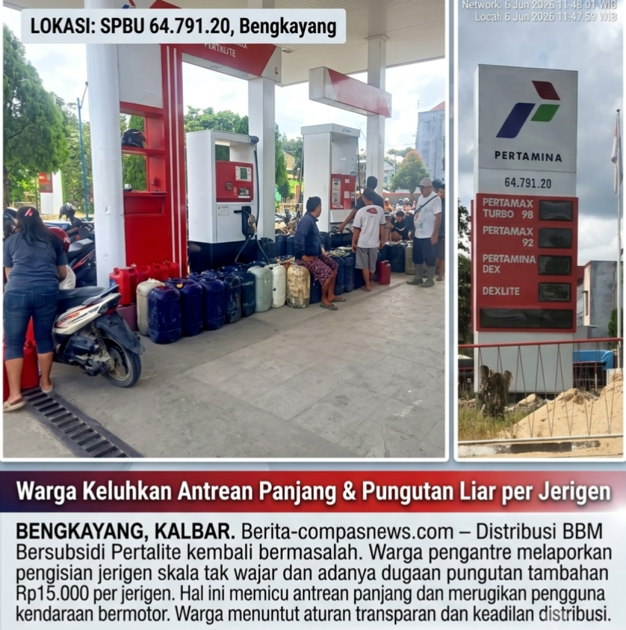 INVESTIGASI: Praktik "Jual Beli" BBM Subsidi Pertalite dengan Jerigen di SPBU 64.791.20 Bengkayang