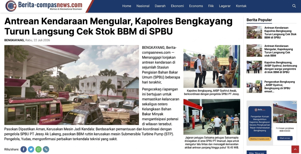 Antrean Kendaraan Mengular, Kapolres Bengkayang Turun Langsung Cek Stok BBM di SPBU