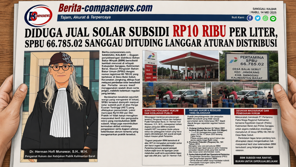 Diduga Jual Solar Subsidi Rp10 Ribu per Liter, SPBU 66.785.02 Sanggau Dituding Langgar Aturan Distribusi