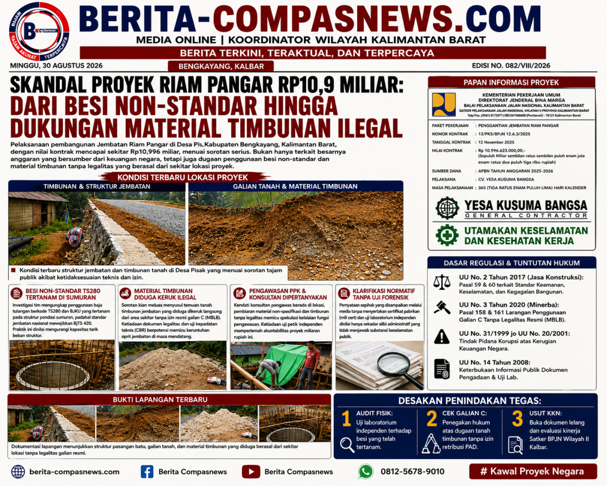 Proyek Jembatan Riam Pangar Rp10,996 Miliar Disorot, Besi dan Material Timbunan Jadi Perhatian