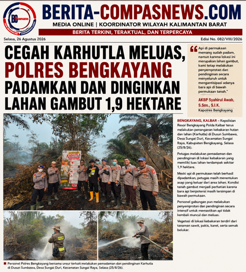 Cegah Karhutla Meluas, Polres Bengkayang Padamkan dan Dinginkan Lahan Gambut 1,9 Hektare