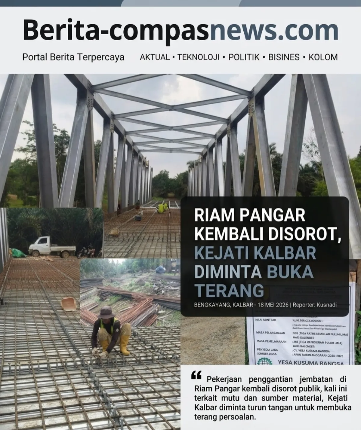 Riam Pangar Kembali Disorot, Kejati Kalbar Diminta Buka Terang