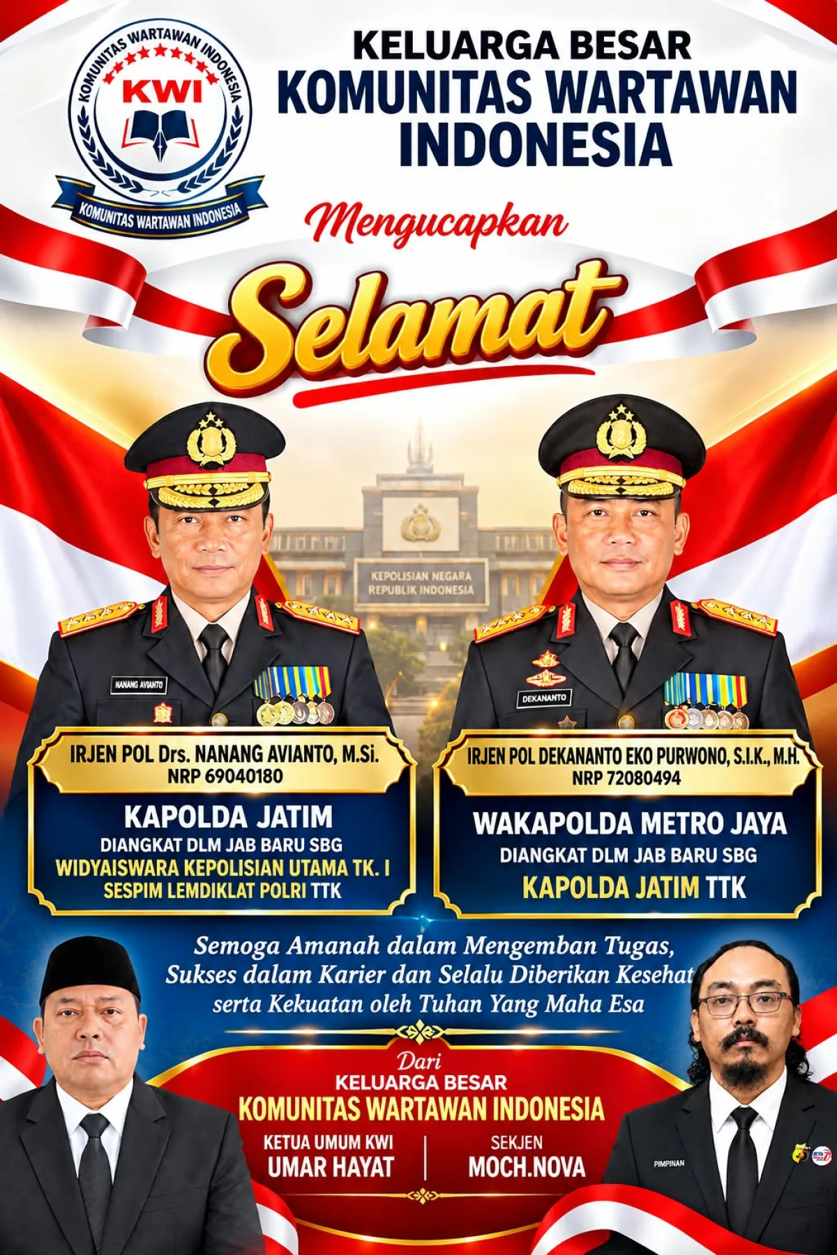 Ketua Umum KWI Ucapkan Selamat Kepada  Irjen Pol Dekananto Eko Purnomo Sebagai Kapolda Jawa timur yang Baru